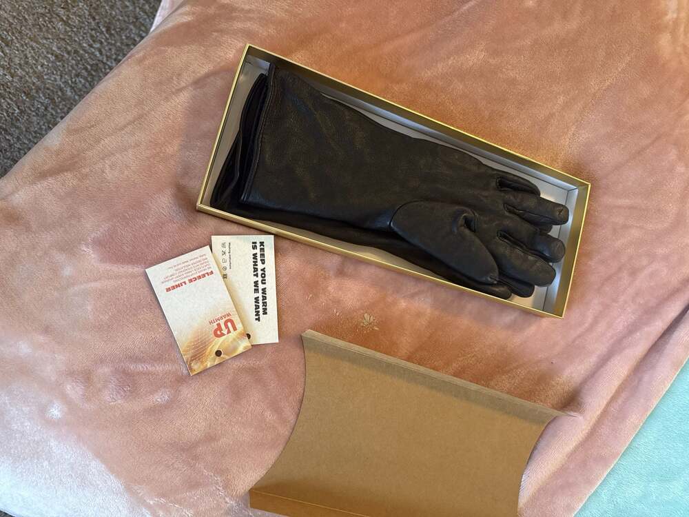 Vikideer Black Leather Winter Gloves with Fleece Lining